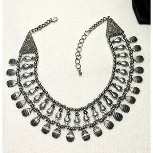 Collar Egypt Boho Silver Tone Statement Necklace